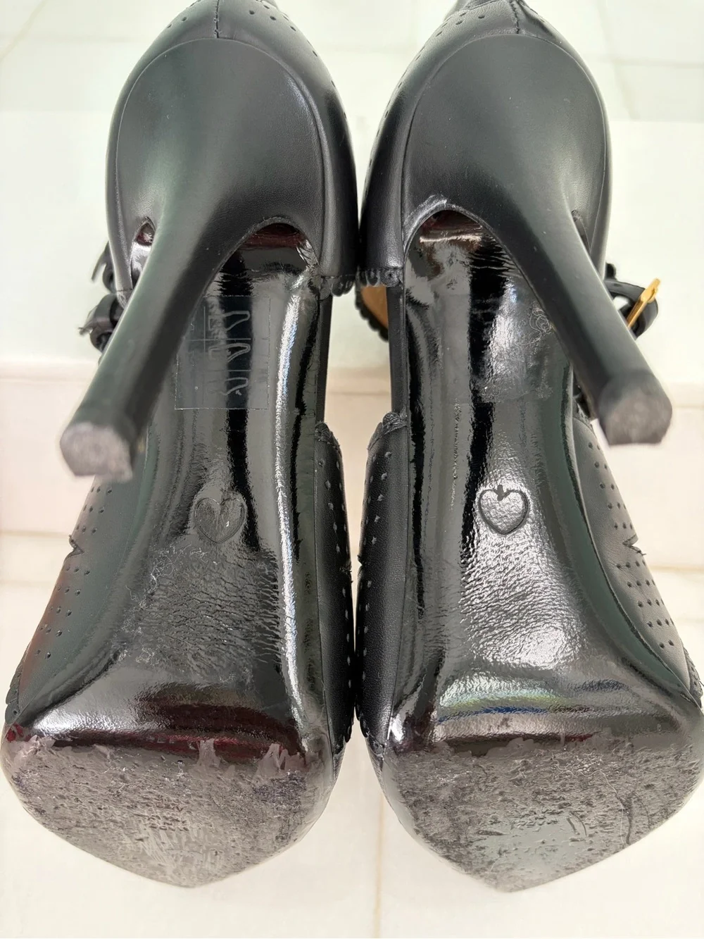 Moschino Black Pointed Toe Multi-Buckle Cutout Heels